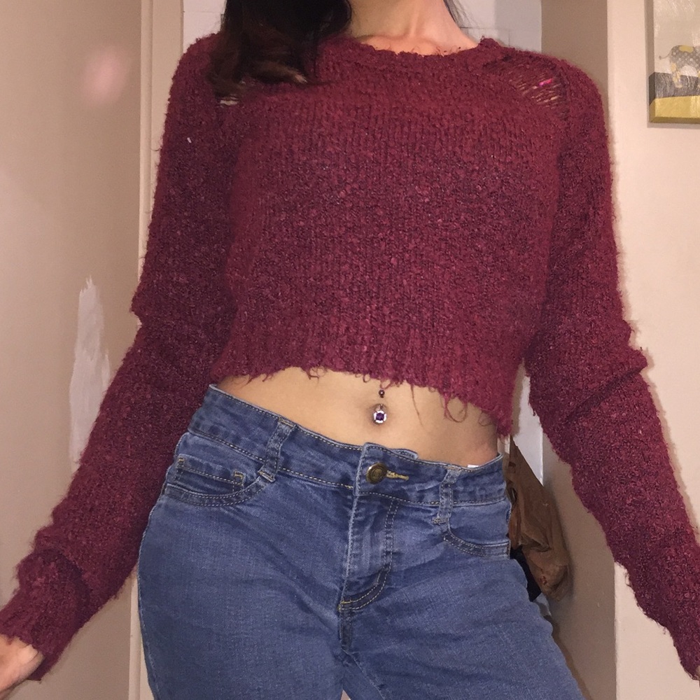 Red Sweater Crop Top
